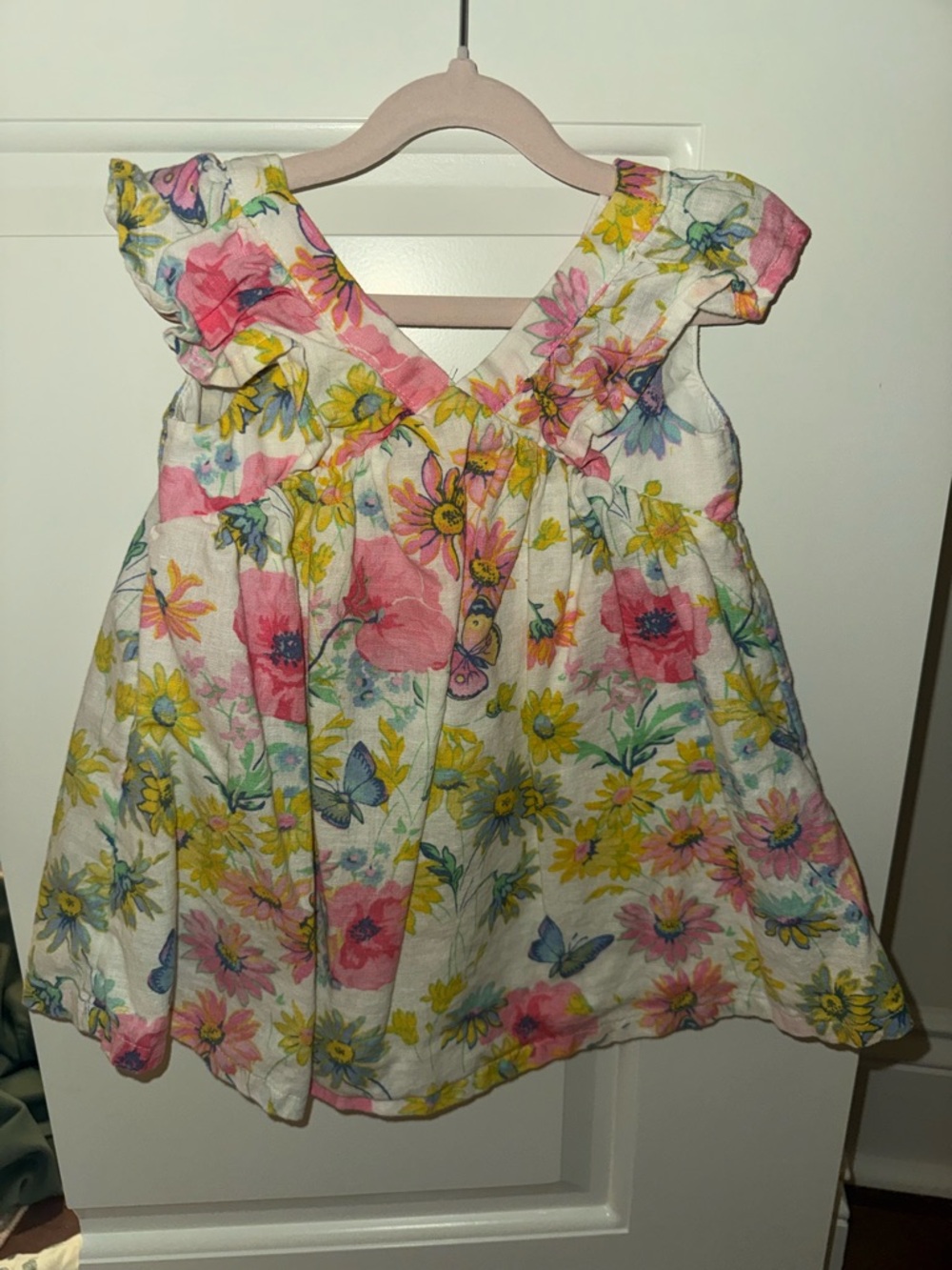 GAP Girls Floral Casual Dress - White, Pink, Yellow, Blue